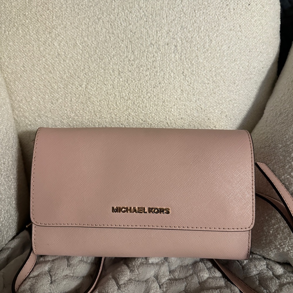 Michael Kors Blush Leather Crossbody Bag with Flap Closure